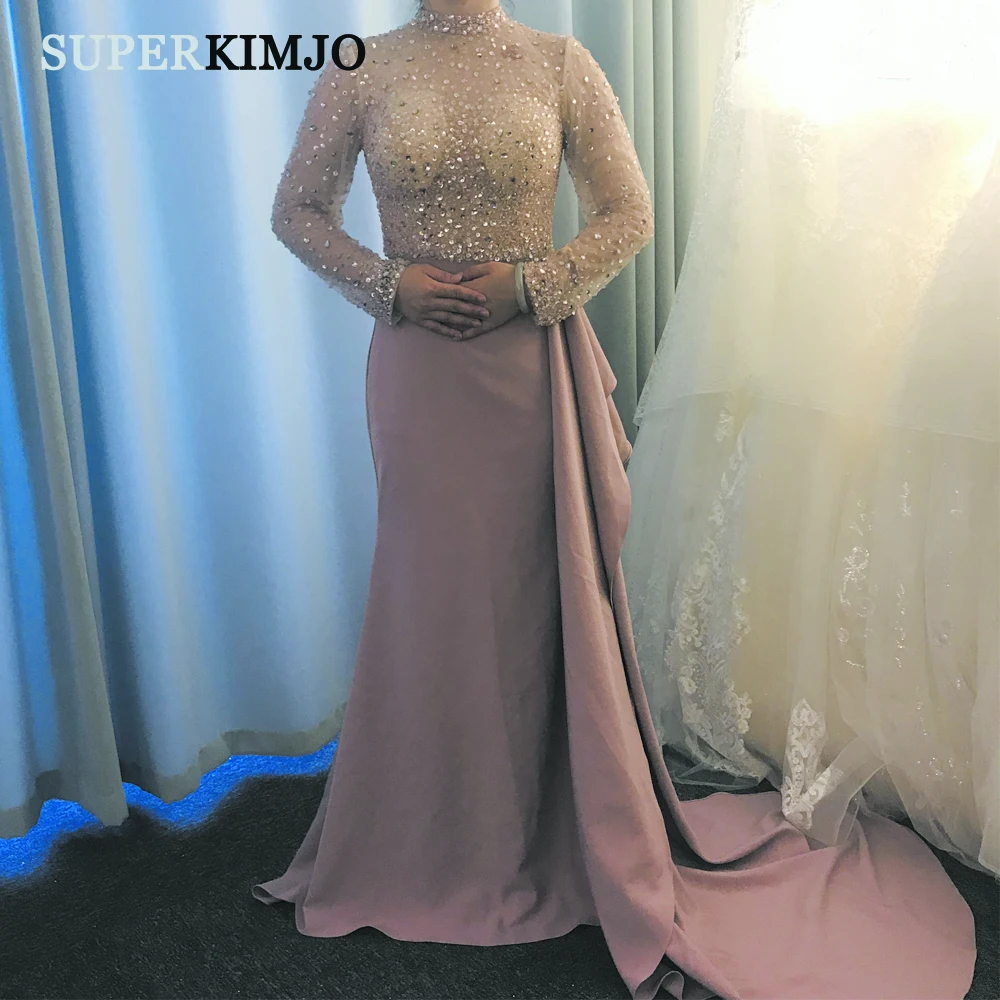 SuperKimJo Vestido Longo Festa с высоким воротом пыльно-розовые вечерние платья длинным