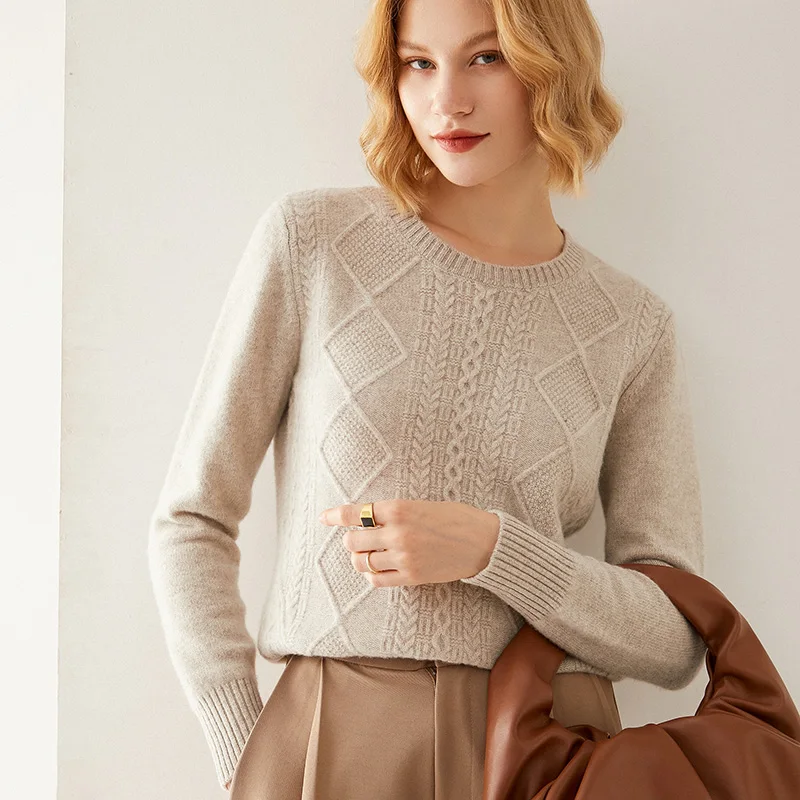 

Winter Women's Sweaters Female Pullover Long Sleeve Casual Solid Thick Round Neck 100% Wool Knitted Tops Clothing Jumpers Blouse