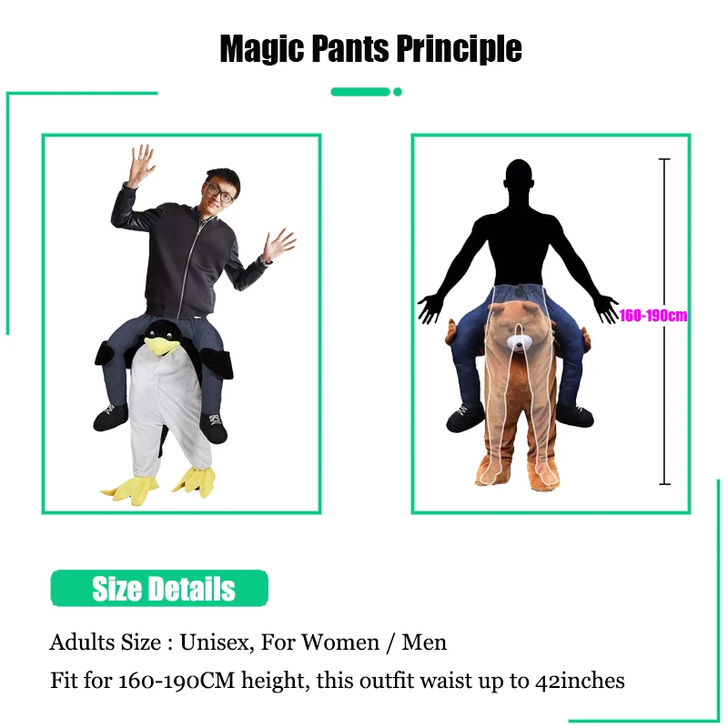 

160-190CM Adults Kids Penguin Animal Carry Me Mascot Magic Pants Outfit Halloween Cosplay Costumes Carnival Party Dress Up Suit