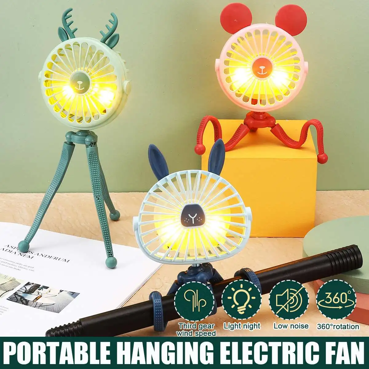 

Мини-вентилятор с USB штатив Портативный 600 мА/ч, Батарея Осьминог Форма маленькая охлаждающая размер можно регулировать для Детские коляски ...