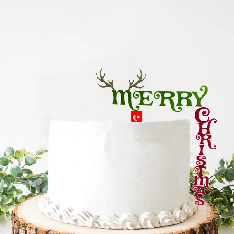 

2021 Happy New Year Acrylic Cake Topper Merry Christmas Creative Vertical Cake Topper For Xmas New Year Party Cake Decorations
