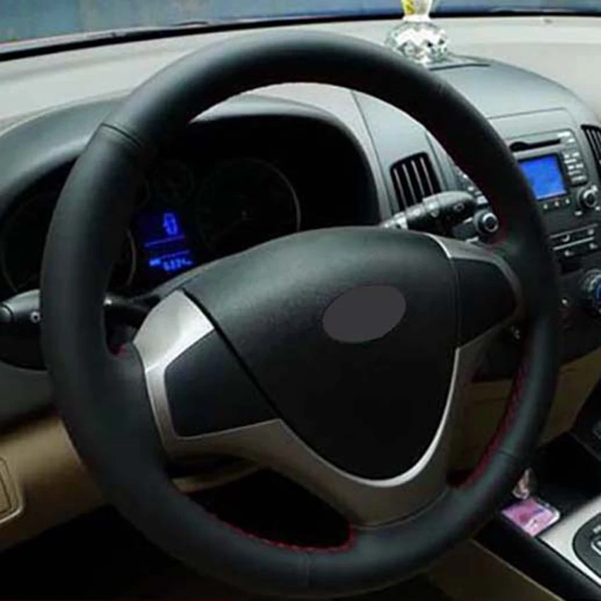 Черная искусственная кожа PU Мужская прошитая вручную чехол рулевого колеса