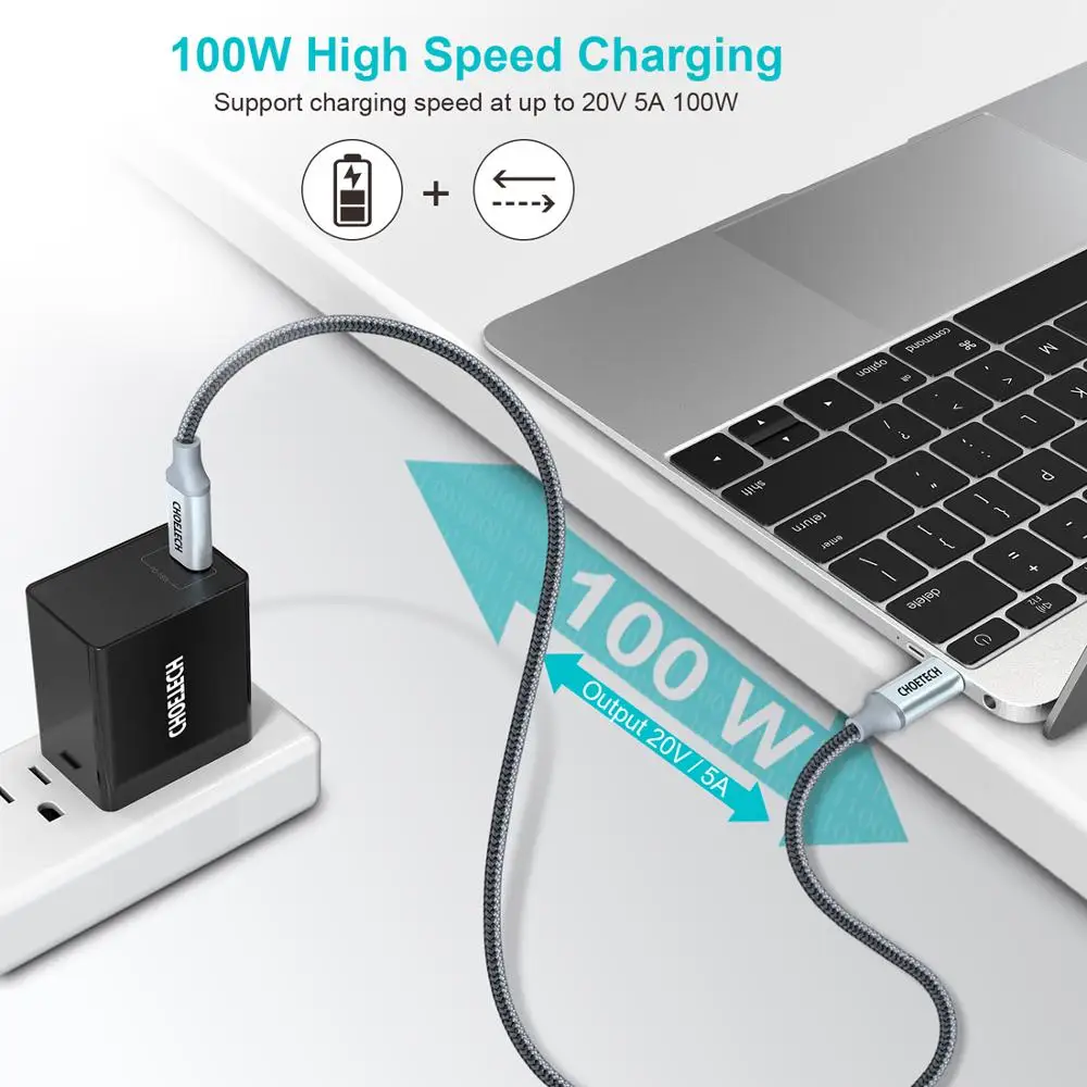 CHOETECH PD кабель USB C 100 Вт 1 8 м для Samsung S10 S9 Plus Кабель быстрой зарядки Macbook Pro