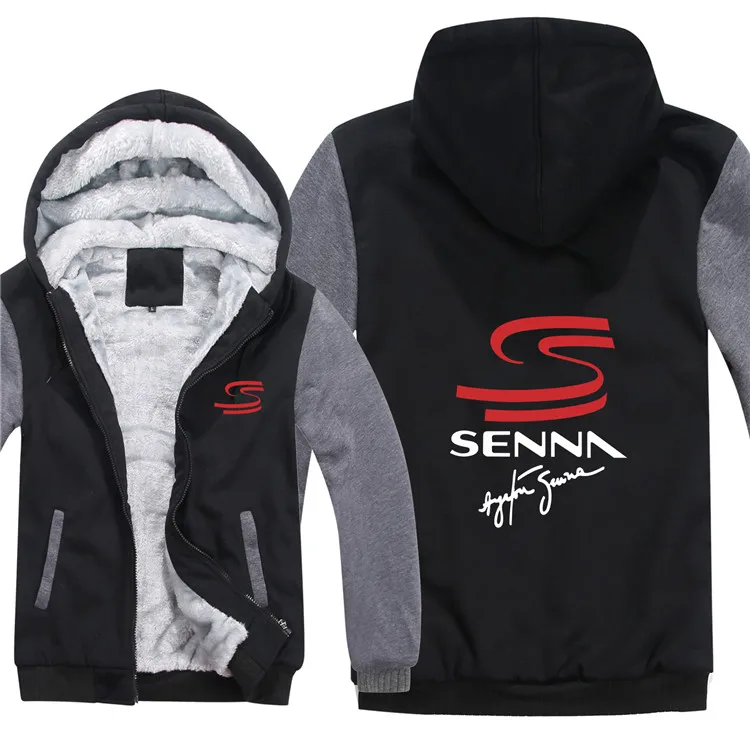 Ayrton Senna толстовки куртка мужская зимняя мужская повседневная шерстяная подкладка флис утолщаются Ayrton Senna толстовки с капюшоном