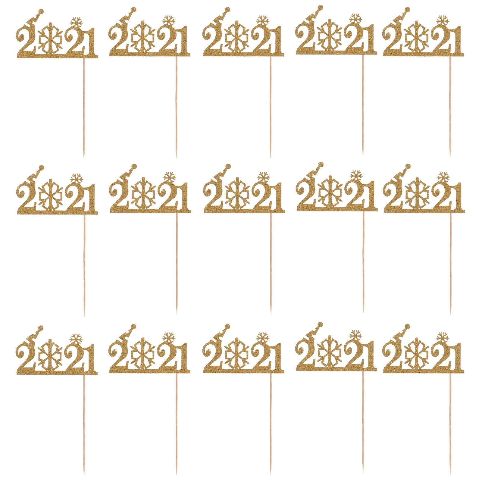 

24pcs 2021 Paper Glitter Cake Toppers Dessert Decorations for New Year Party