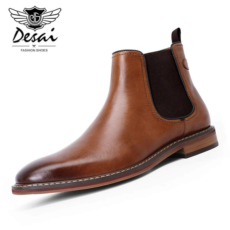 Desai Brand 2020 New Men s Chelsea Boots Genuine Calf Leather Shoes Men Handmade Boots Top Layer Cowhide Boots Men Shoes