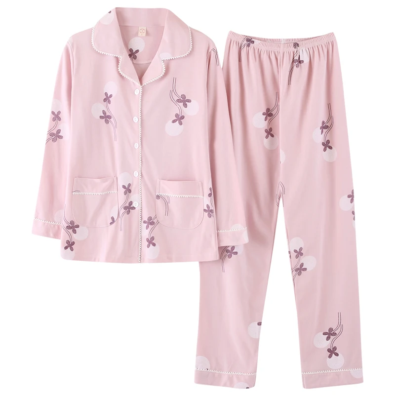 

Women Soft 100% Cotton Pajamas Korean PJ Long Sleeves Pijama Button-Down Spring Sleepwear Set Ladies Bedgown Nighties for Women