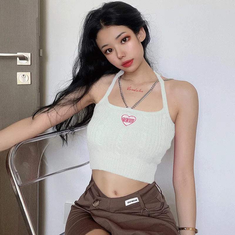 Женский пикантный Трикотажный жилет с надписью и вышивкой женский короткий топ