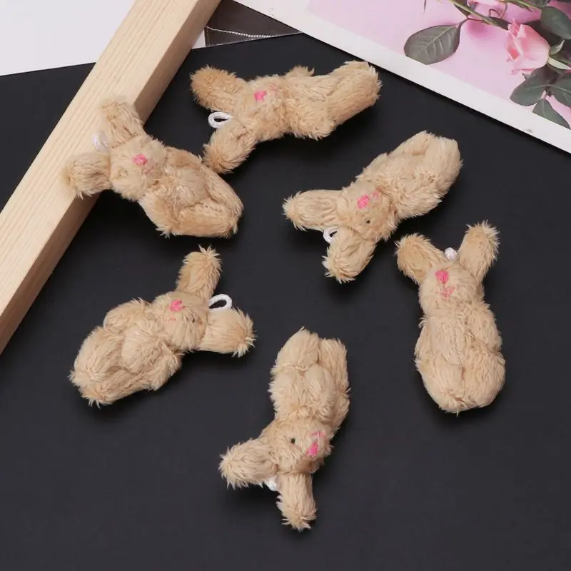 

6PCS 2\" Mini Rabbit Pendant Plush Bunny For Key Chain Kids Toy Doll DIY Ornaments Gifts Party Favors