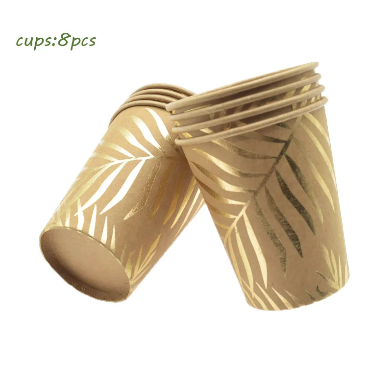 Бумажные тарелки с тропическими пальмовыми листьями из золотой фольги