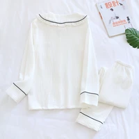 new spring and autumn 100 cotton crepe cloth couple long sleeved suit men and women home service plus size pajamas summer