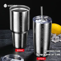 worthbuy 900ml thermal cup stainless steel thermos cup tea coffee mug leak free car flask travel insulated water bottle