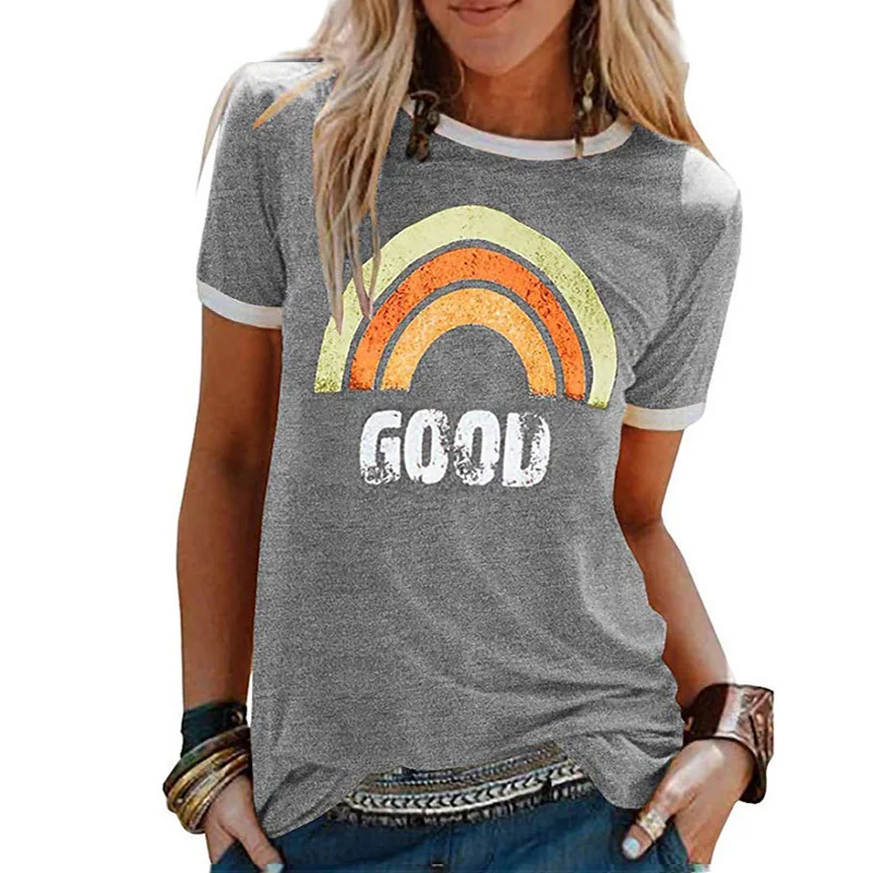 

Women's Top Good Rainbow Pattern Printed Round Neck Short-Sleeved t-Shirt LTDX0002