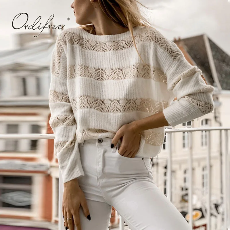 

Ordifree 2020 Autumn Winter Women Striped Sweaters Knitted Pullovers Thick Warm Vintage Sweater Female Jumper