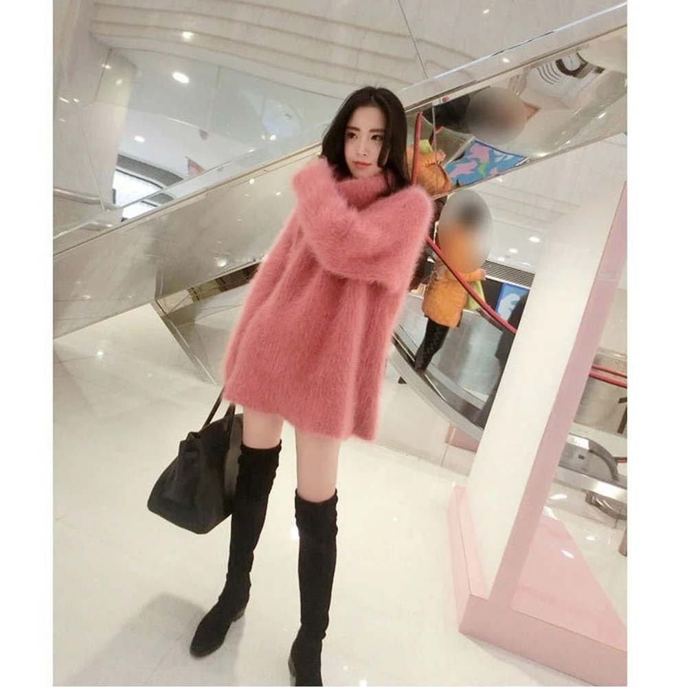 

Lugentolo Turtleneck Sweaters Women Mohair Pullovers Solid Long Full Sleeve Knitted Korean Fashion Loose Womens Sweaters