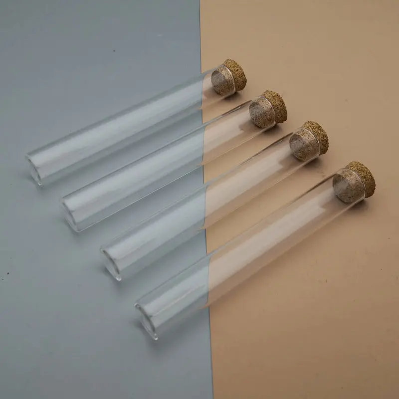15x100mm Lab 10pcs/20pcs/50pcs/100pcs Thick Glass Test Tube with Flat bottom and Cork Stoppers For School Supplies