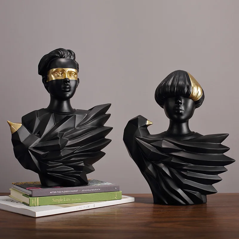 

Simple Modern Black Gold Bird Man Statue Model Room Living Room TV Wine Cabinet Display Soft Decorations Resin Crafts Ornaments