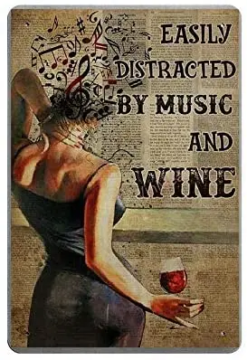 

ВИНТАЖНЫЙ ПЛАКАТ, металлический знак-легко отвлекается от музыки и вина, металлический жестяной знак, Настенный декор 12X18 дюймов