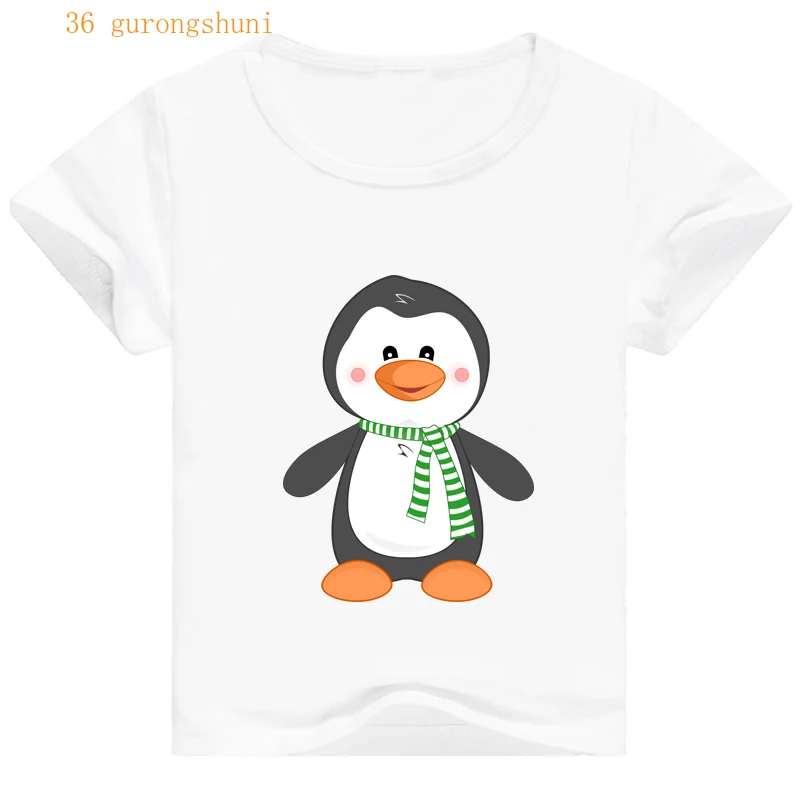 Camiseta con estampado kawaii de ping&uuml;ino para ni&ntilde;os y ni&ntilde;as, camisetas divertidas, tops, ropa para ni&ntilde;os, novedad-0