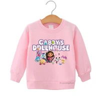 new girls pullover cute gabbys doll house cartoon print kids pink plus velvet sweatshirt aesthetic girls round neck sweatshirt