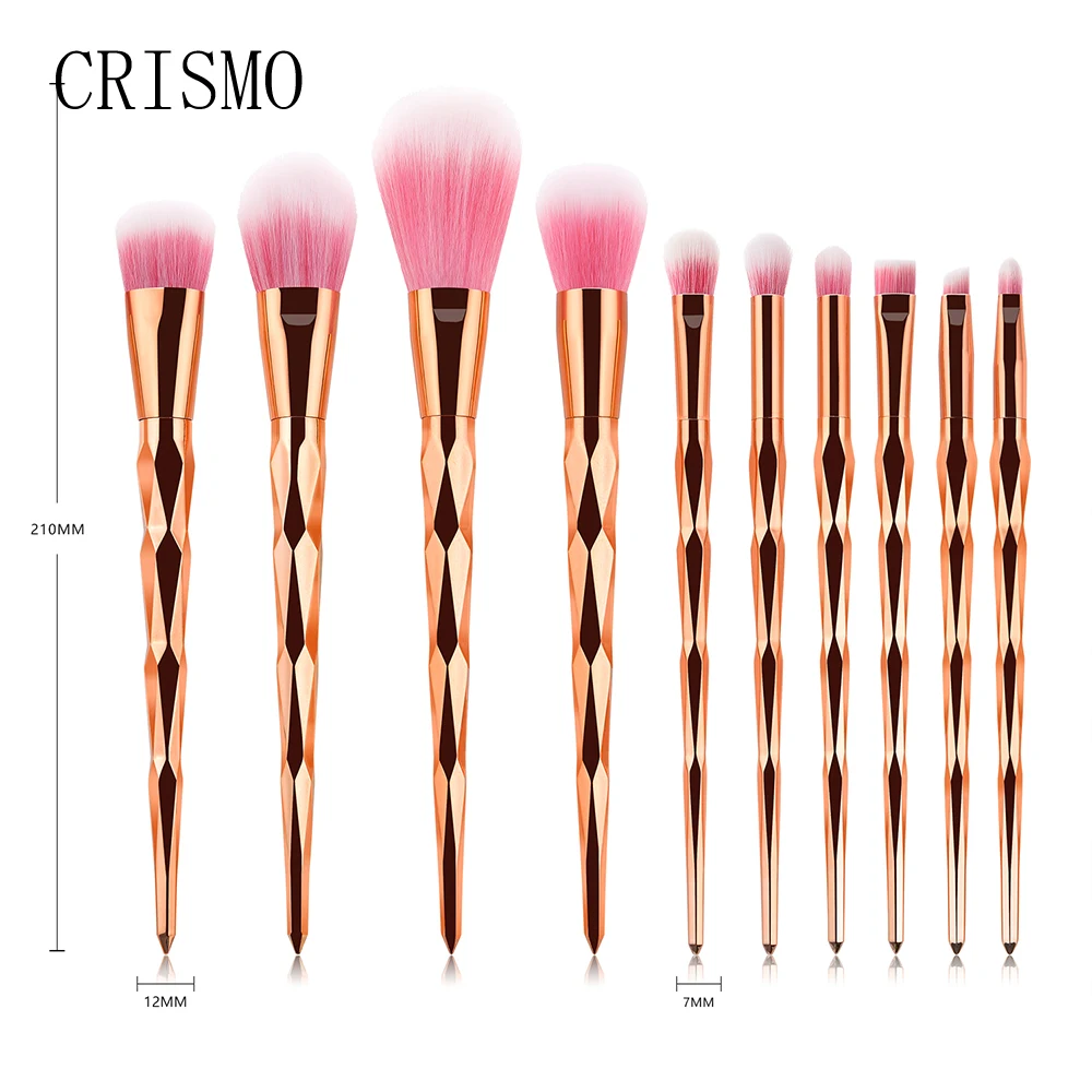 CRISMO 10PCS Diamond Makeup Brushes Set Powder Foundation Eye Shadow Blush Blending Cosmetics Tool Kits Rose Gold Make Up Brush | Красота и