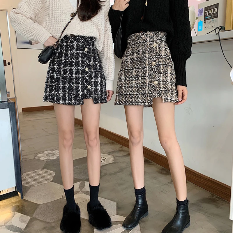 Зимняя шерстяная Женская юбка трапециевидной формы с высокой талией осень 2019