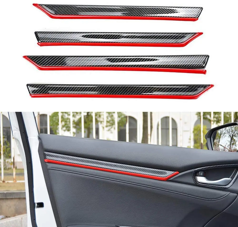 

Interior Door Moulding Trims Cover ABS Carbon Fiber Style Decal Accessories For Honda 4-Door Civic 2020 2019[Not Fit coupe)-RED