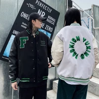hip hop mens streetwear retro baseball uniform jacket coats womens harajuku pu leather contrast stitching warm thicken jacket