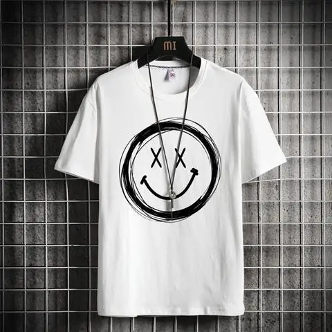 

Summer Short-Sleeved T-shirt Men's Casual round Neck Trendy T-shirt Smiley Face Base Shirt