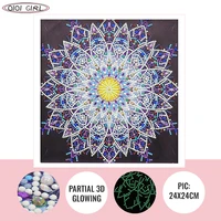 qiqi girl 5d partial luminous painting kit flower mandala special shape diamond color luminous mosaic home decor