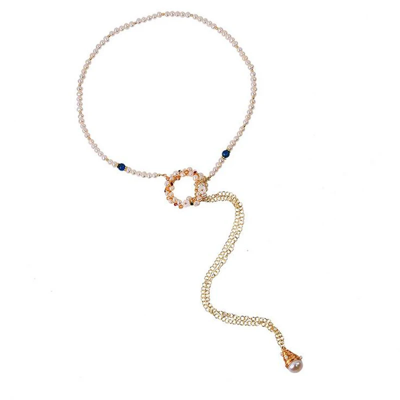 

Ожерелье-чокер с натуральным пресноводным жемчугом, Длинная подвеска с кисточками, воротник, нагрудник для женщин, ювелирные изделия для ве...