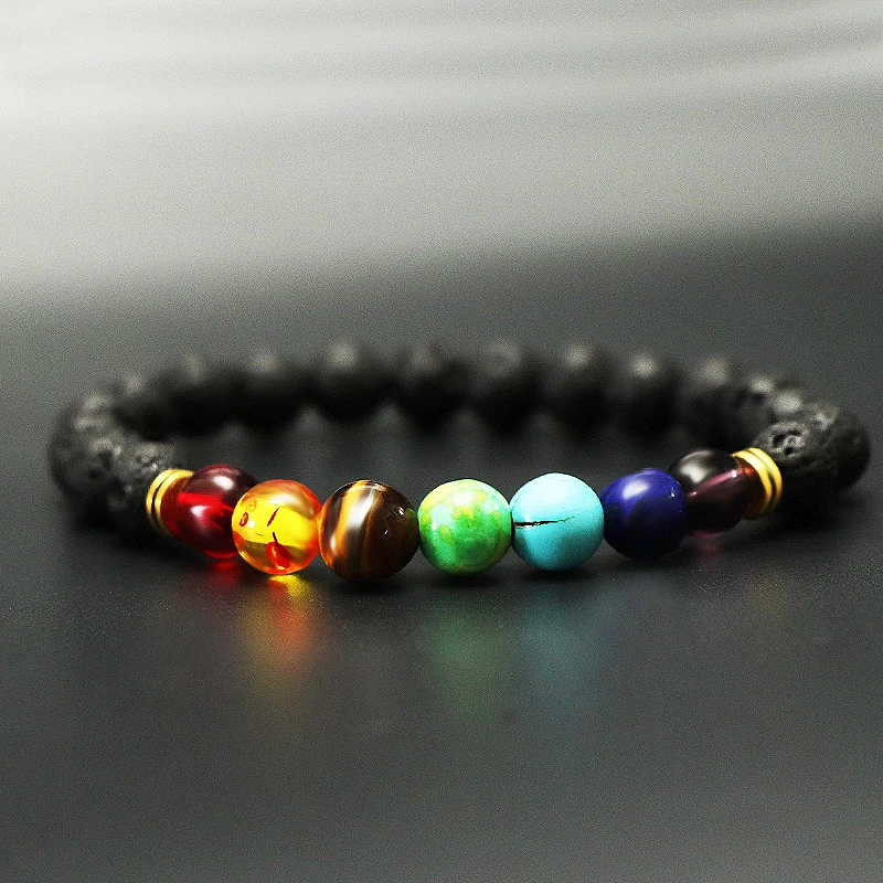 Новинка 2019 браслет с 7 чакрами Мужская черная лава Исцеляющие балансирующие