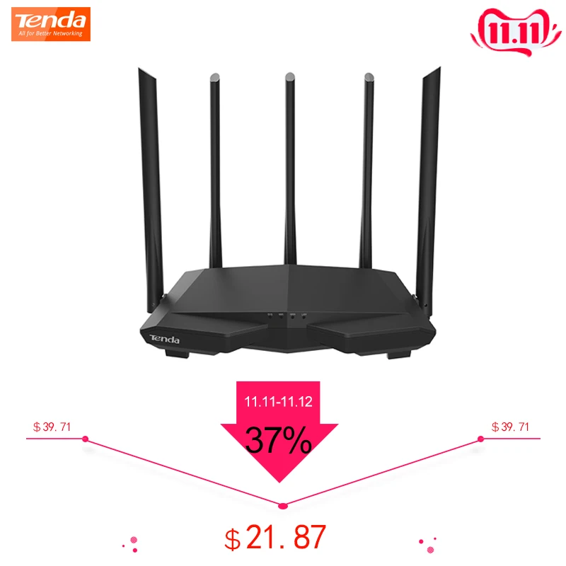 Tenda AC7 Беспроводные Wi-Fi роутеры 11AC 2,4 ГГц/5,0 ГГц Wi-Fi ретранслятор 1* WAN+ 3* LAN порты 5* 6dbi антенны с высоким коэффициентом усиления умное управление приложением