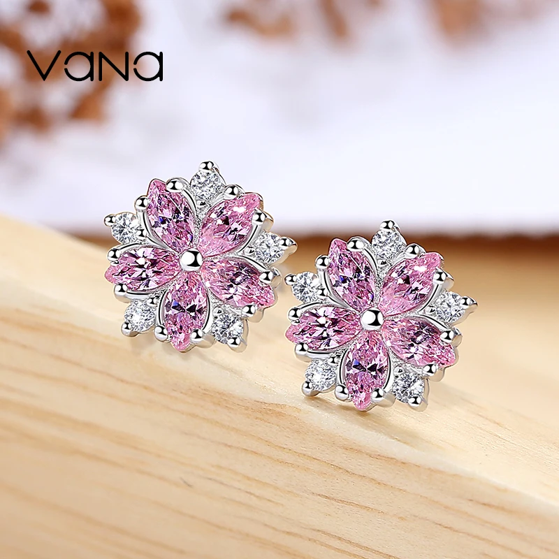 Женские серьги-гвоздики VANA Sakura из стерлингового серебра 925 пробы милые модные |