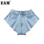 EAM женские синие джинсовые шорты с оборками и широкими штанинами, новые свободные брюки с высокой талией, модные весенне-летние 2022 1S770