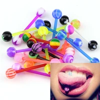 20pcslot multicolor women acrylic ball barbell tongue rings fashion diy bars piercing colorful jewelry