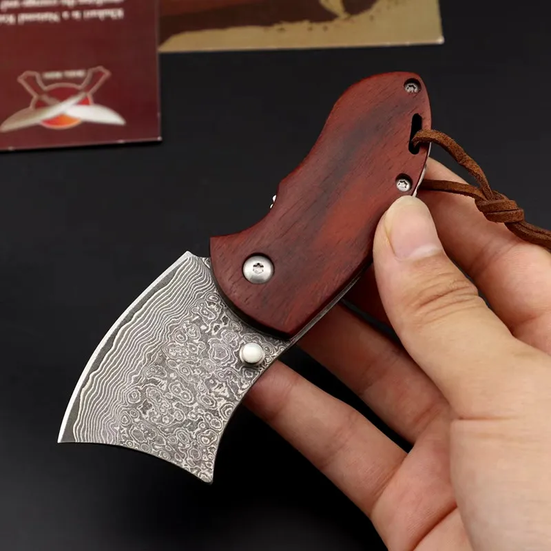 Дамасский складной нож острый карманный мини Клинок с ручкой из красного