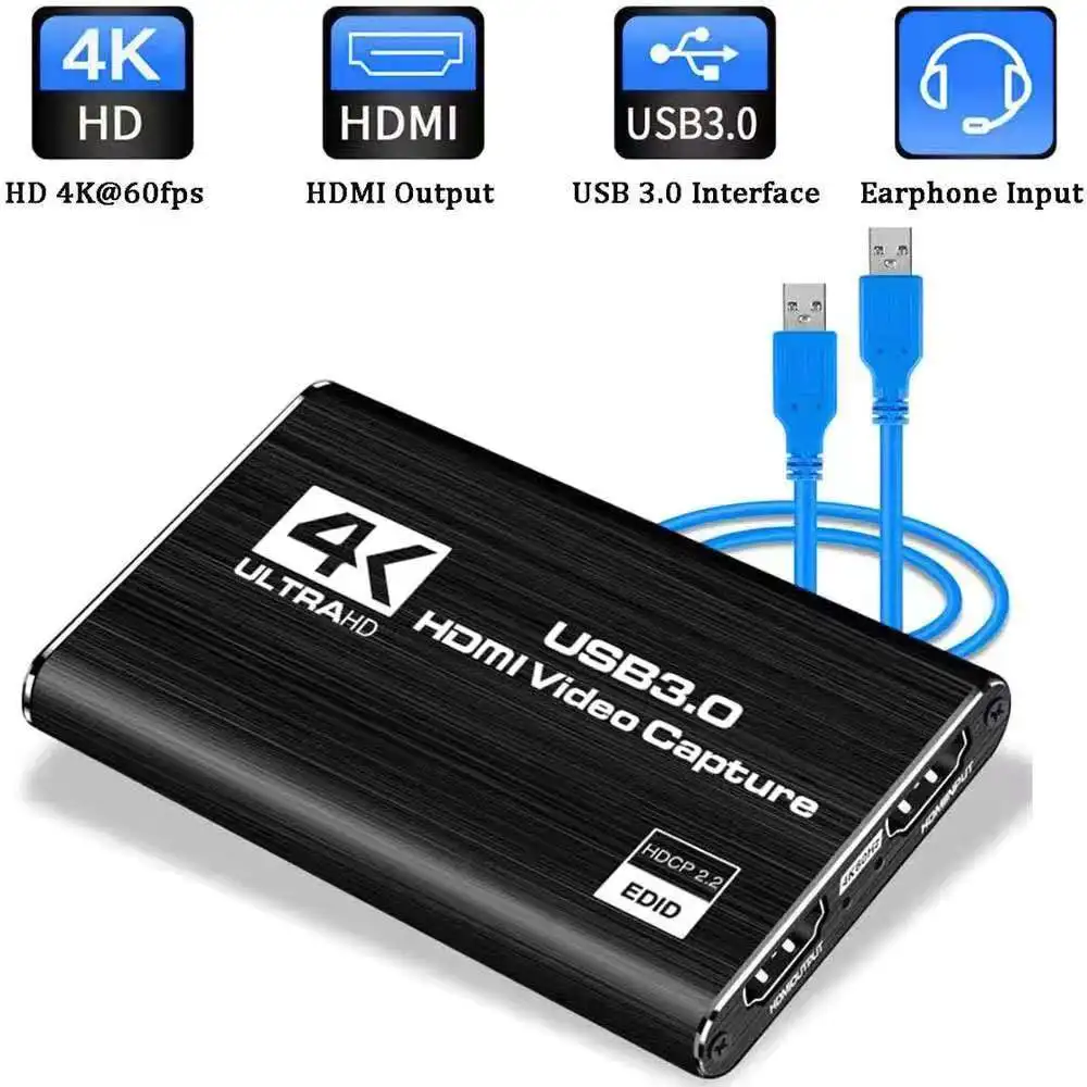 Карта видеозахвата, 4K 60 Гц, 1080P, 60fps, HD USB 3,0, HDMI