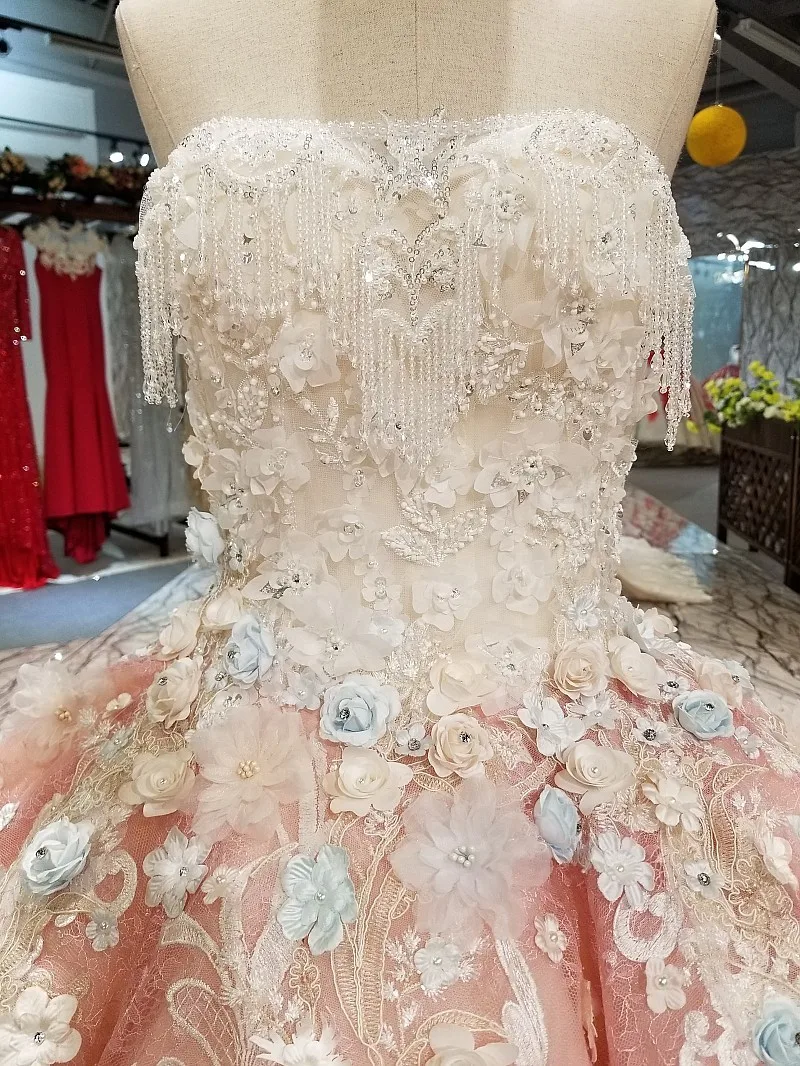 BGW 22117ht Pink Sexy Strapless Dress Quick Shipping 3D Flower Sleeveless Backless Evening Dress 2020 For Lovely Girl From China