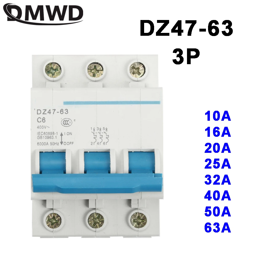 DMWD DZ47 63 10A 16A 20A 25A 32A 40A 50A 63A 3P AC 400V Мини выключатель MCB чоппер|residual current circuit breaker|circuit