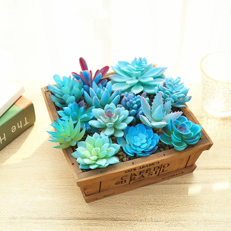 

Blue Artificial Succulent Flocking Home Garden DIY Creative Potted Simulation Plants Balcony Living Room Decoration Fake Plants