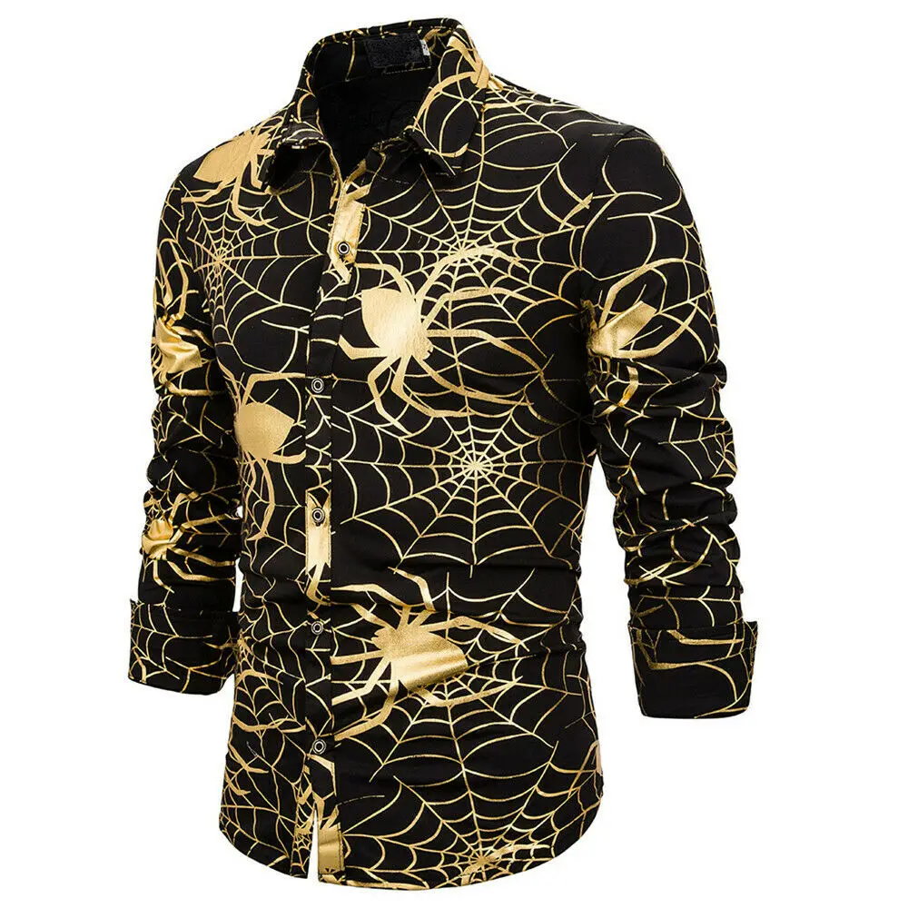Мужская рубашка на пуговицах с длинным рукавом и принтом паутины Хэллоуин
