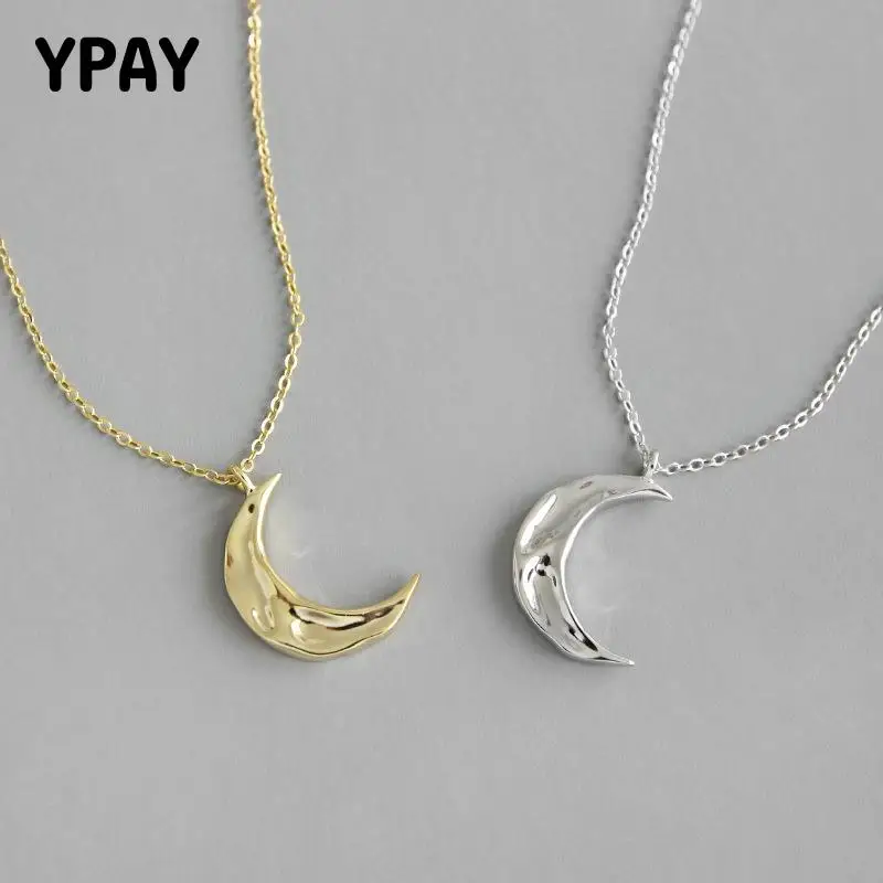 YPAY Solid 925 Sterling Silver Necklace Korean INS Minimalist Irregular Concave Surface Moon Pendant Necklaces Jewelry YMN122 | Украшения и