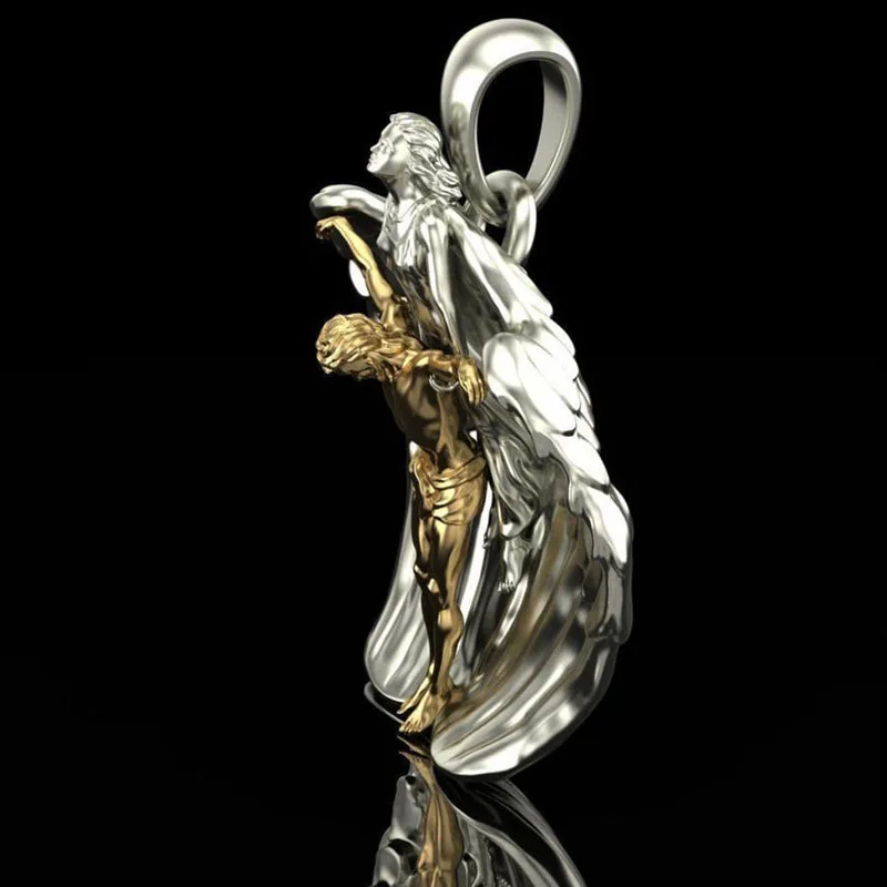 New Trendy Couple Pendants Fashion Gold Color Two Tone Metal Feather Wings Lovers Pendant Accessory Z5T521 | Украшения и