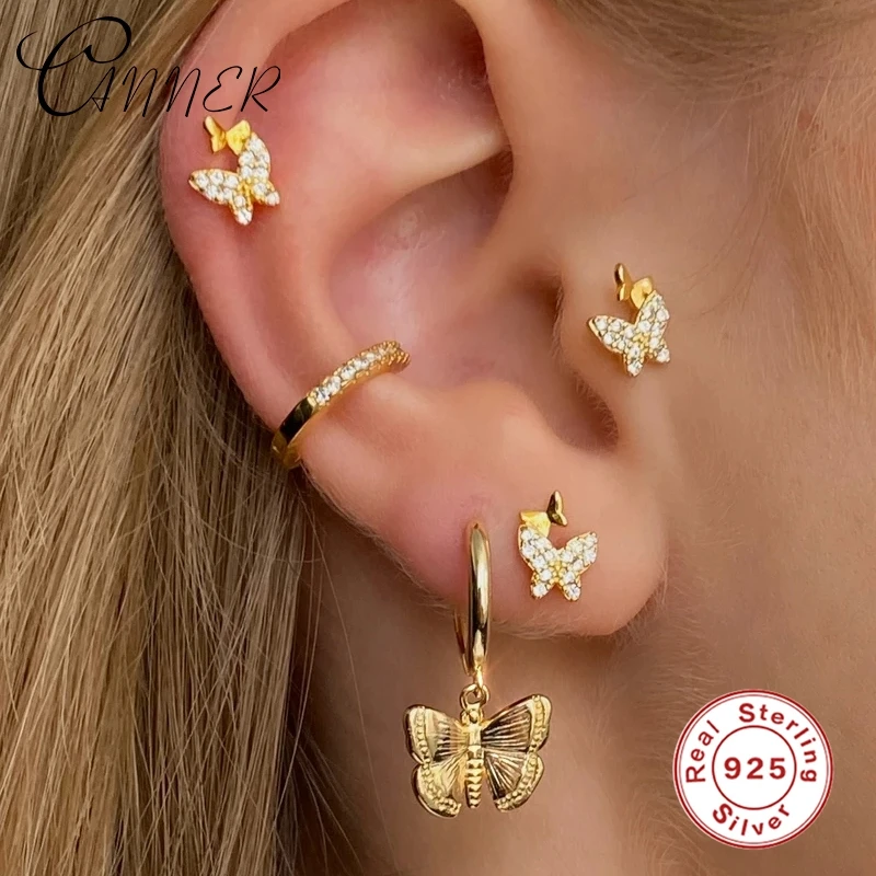 

CANNER Real 925 Sterling Silver Stud Earrings for Women Mini Butterfly and Bee Piercing Earring Earings Jewelry Gift pendientes