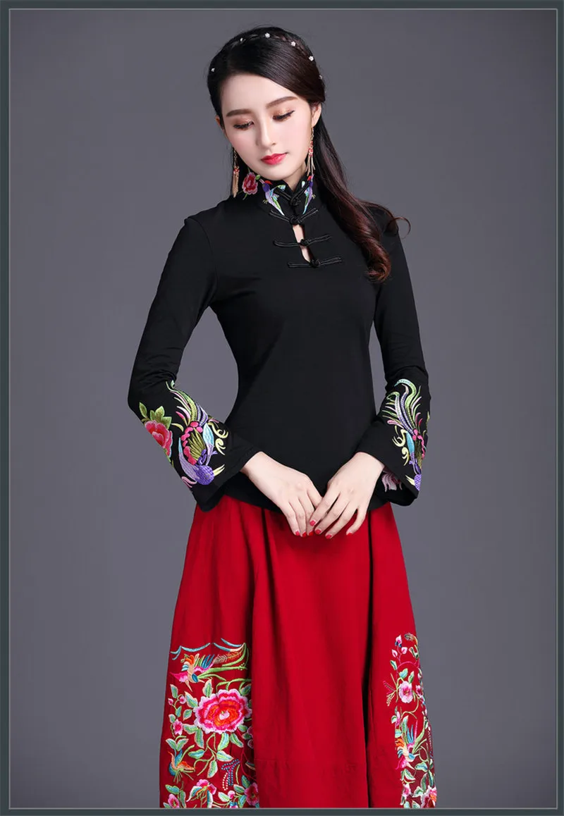 Cheongsam Топ традиционная китайская одежда для женщин с длинным рукавом размера плюс 5XL рубашка хлопковая винтажная одежда Топ Футболка Блузка рубашка - Цвет: Black 5858