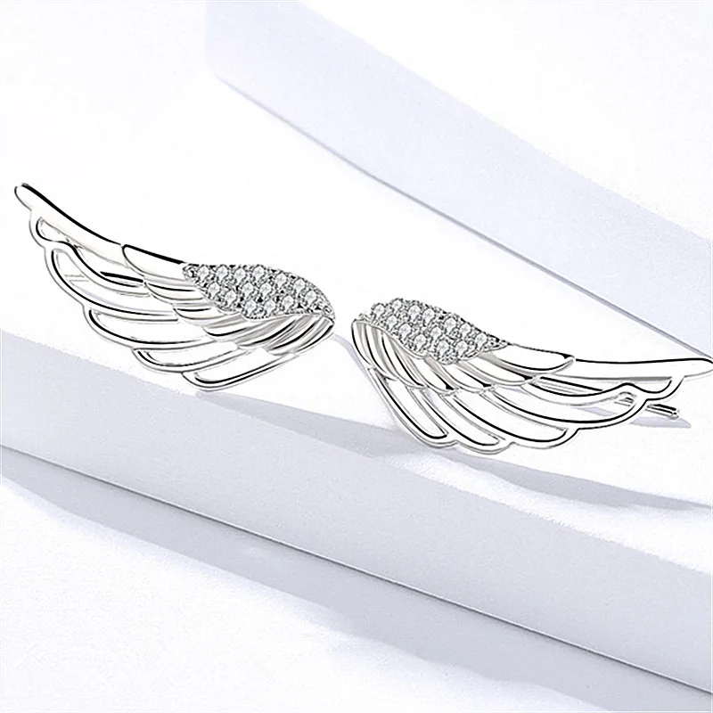 

Exquisite Silver Plated Wings Stud Earrings Men Women's Fashion Zircon Earrings Simple Style Wedding Jewelry Birthday Gifts
