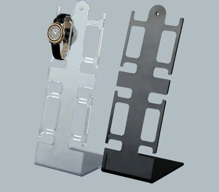

L Shaped Clear Black Plastic Watch Display Stand Wristwatch Holder Rack Watch Bracelet Jewelry Display Stand Wholesale