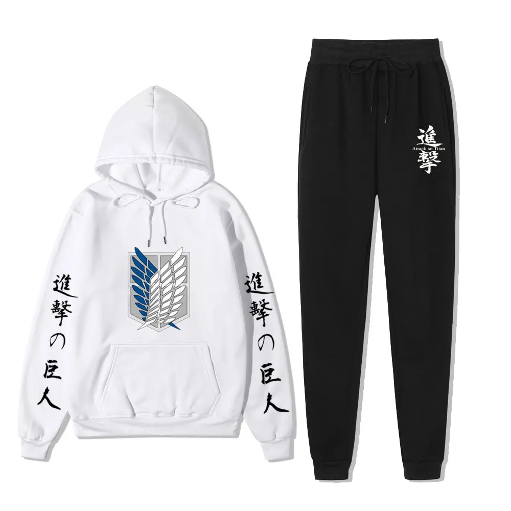 

Attack on Titan-Warm Sportswear 2-Piece Set Japanese Anime Harajuku Pants Fleece Full Sportswear New Products in 2021