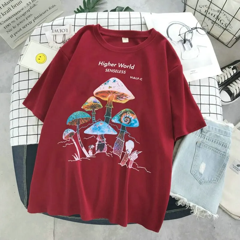 

Mushroom Kawaii Ulzzang Tumblr Grunge Graphic Women T Shirt 90s Harajuku Casual Top Female Tshirt Summer Cartoon Ladies Tees